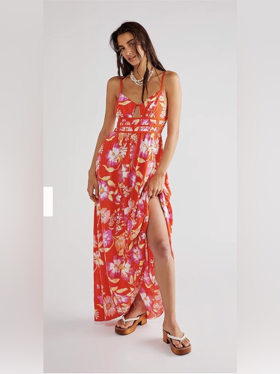 Free People Wisteria vibrant floral Maxi Dress Pop Combo size medium summer - Picture 4 of 11